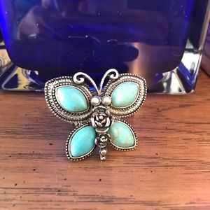 Silver turquoise Butterfly ring